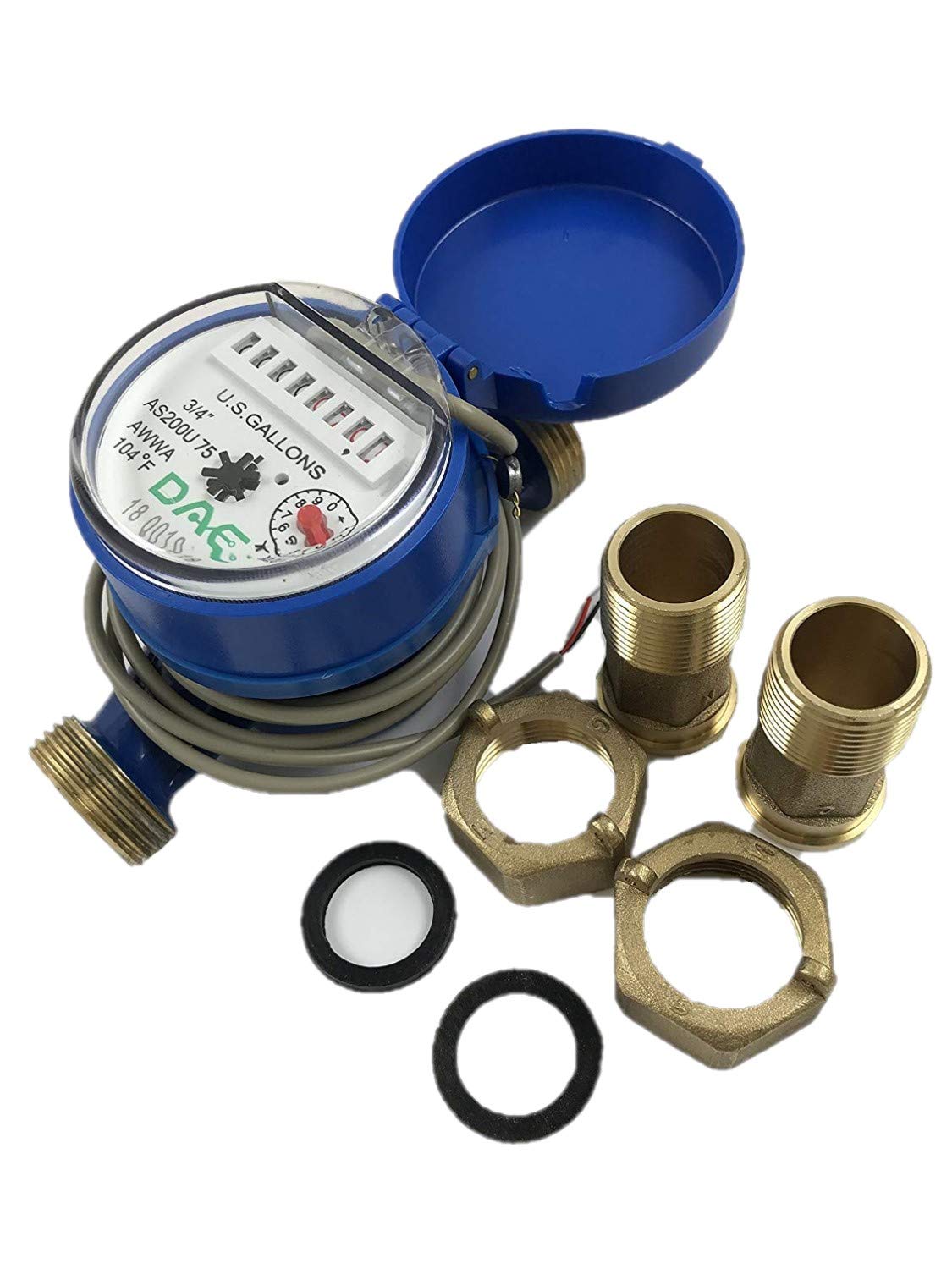 DAE AS200U-75P Water Meter with Pulse Output, 3/4" NPT Couplings, Measuring in Gallons