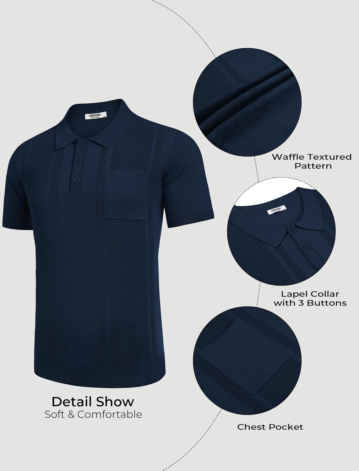 COOFANDY Knit Polo Shirts for Men Short Sleeve Textured Polo Shirt Slim Fit Summer Collared T Shirt with Pocket - Image 5