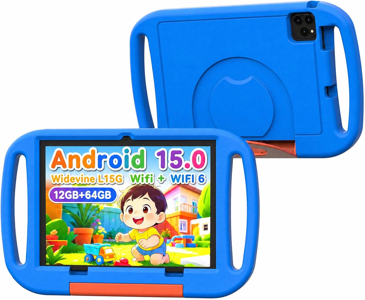 10 inch Kids Tablet, Android 15 Tablet for Kid, 12GB RAM, 64GB ROM 1TF Card Expandable for Toddler Children,Tablets with Case, Parental Control, 6000mAh, WiFi, BT5.0, Dual Camera