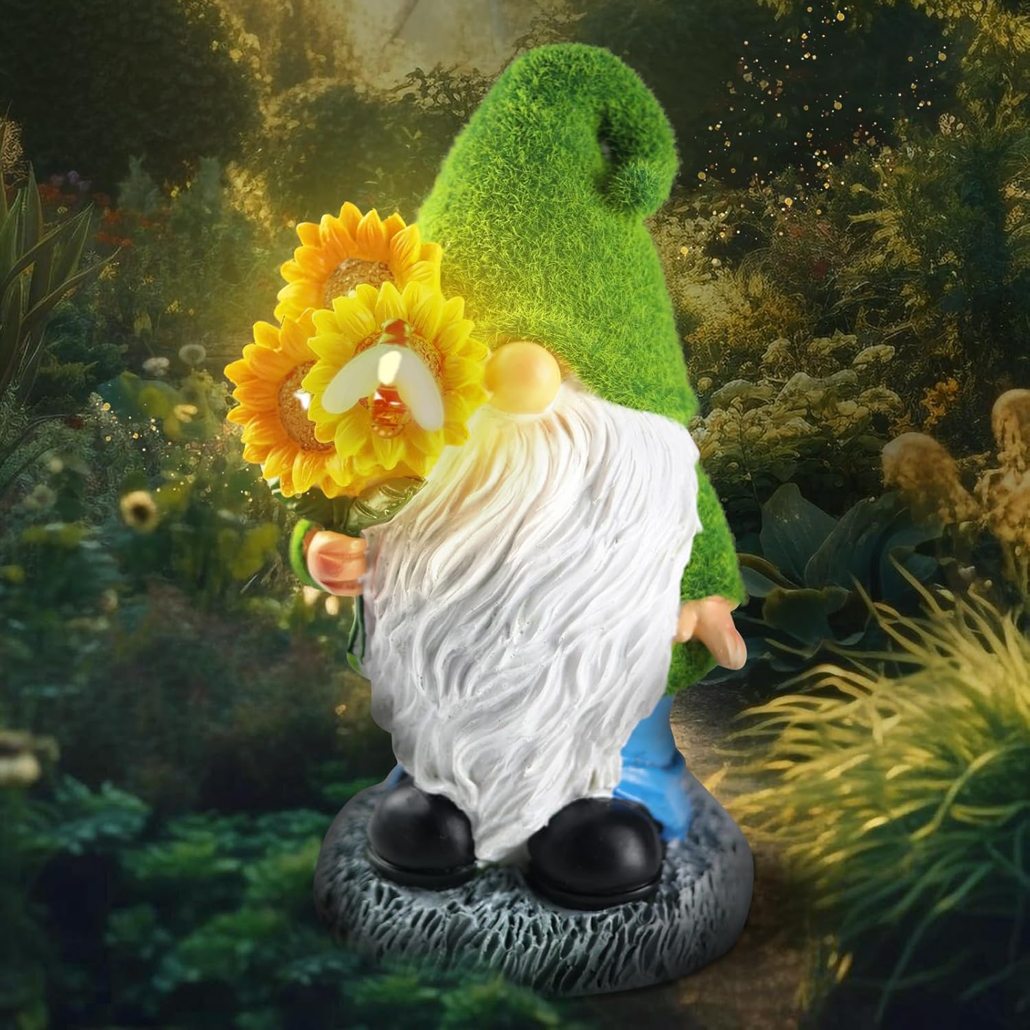 BHOOO Outdoor Garden Gnome Statues Solar Lawn Ornaments