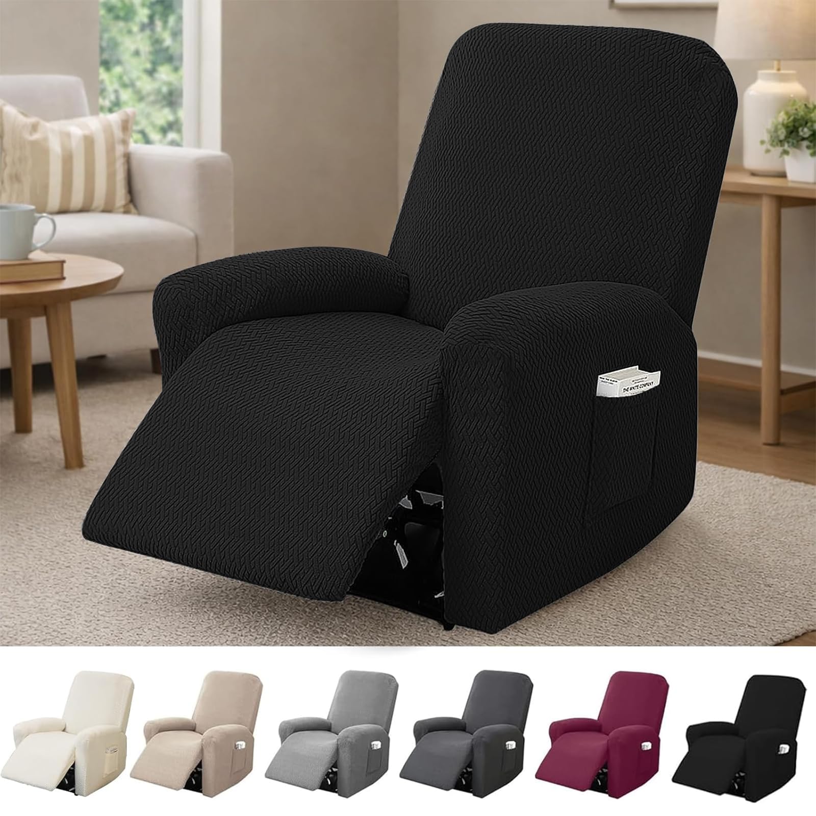 Funda sillon relax para descansar en el salon con tejido jacquard burdeos