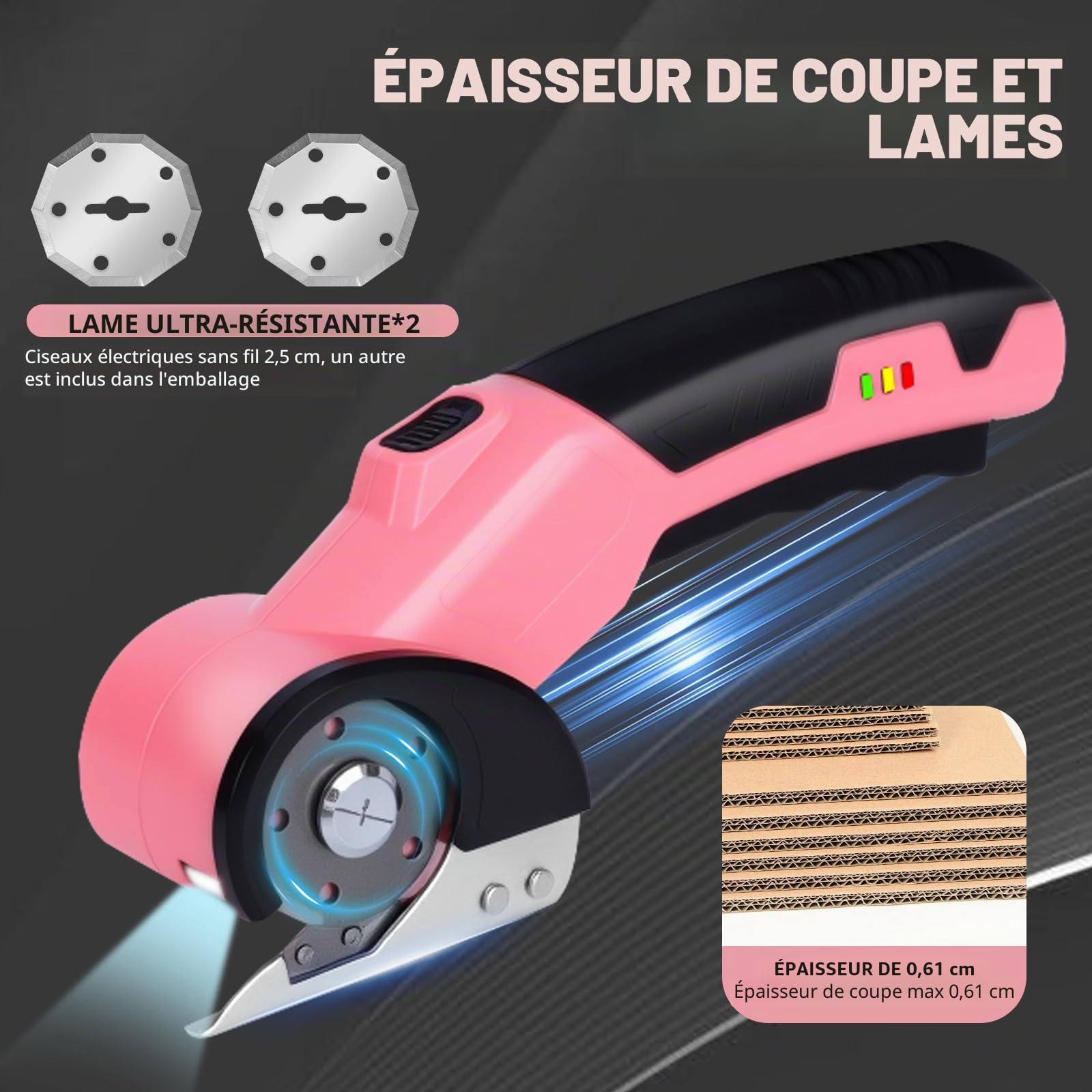 Ciseaux Electrique Tissu Couture 4.2V, Ciseaux Électrique sans Fil avec 2 Lames, Carton Puissant, pour Tissu, Cuir, Tapis, Plastique, PVC, DIY & Couture Ciseaux électriques rotatifs sans fil