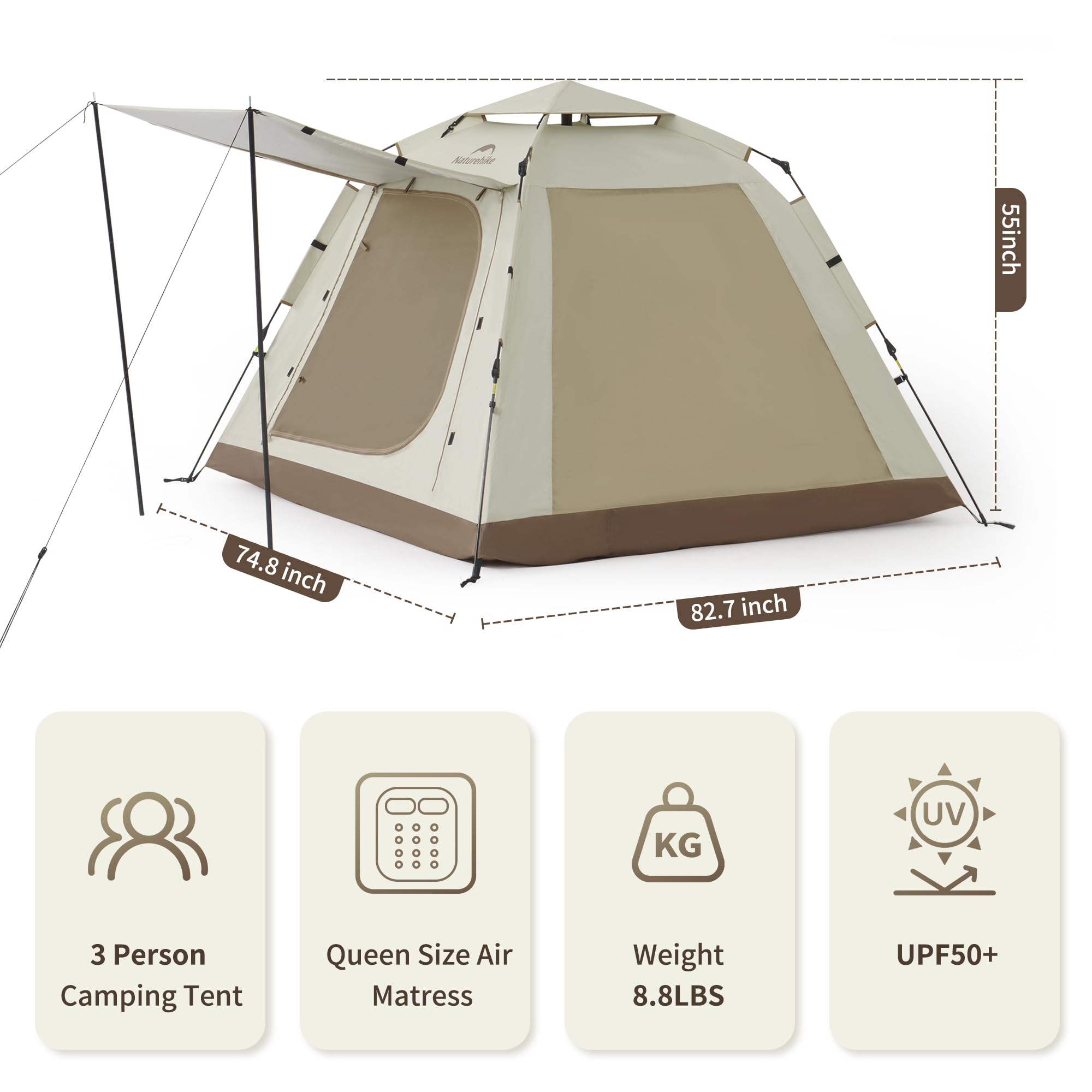 Amazon | Naturehike Ango Picnic 3人用テント キャンプ用インスタント