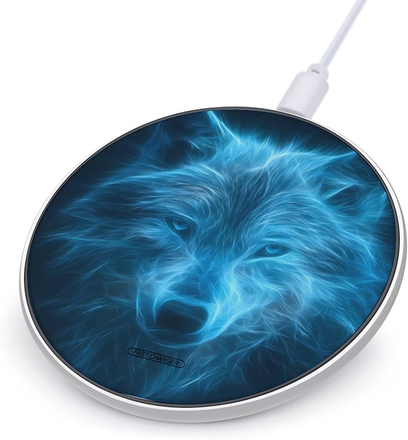 Neon Blue Wolf Funny Wireless Charger 10W Max Fast Wireless Charging Pad Compatible with iPhone Series
