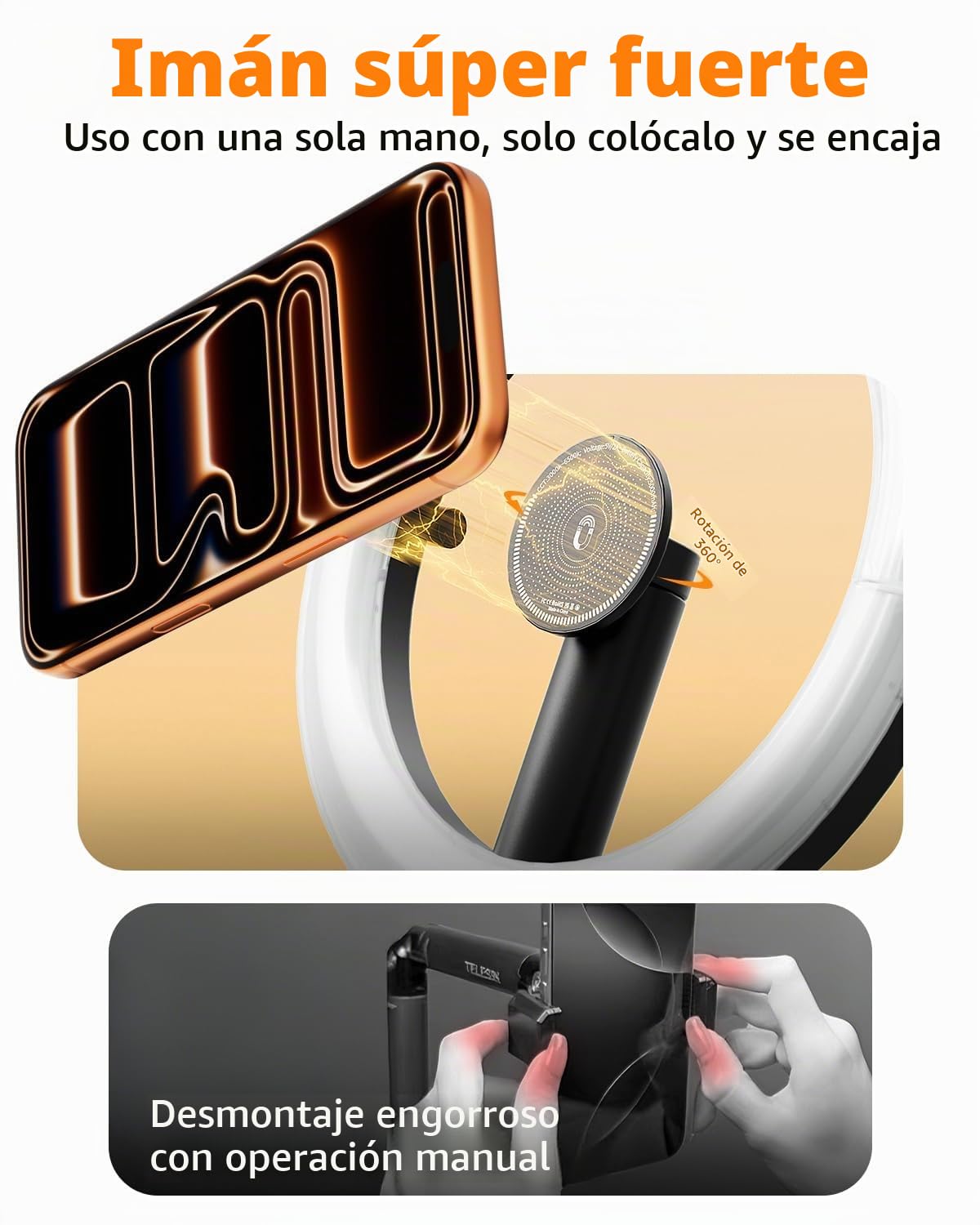 CloudValley Aro de Luz Magnético 10" con Trípode 76", Trípode para Teléfono con Luz Recargable 5000mAh, LED Plegable con 3 Modos & 10 Niveles de Brillo para Maquillaje, Selfies, TikTok