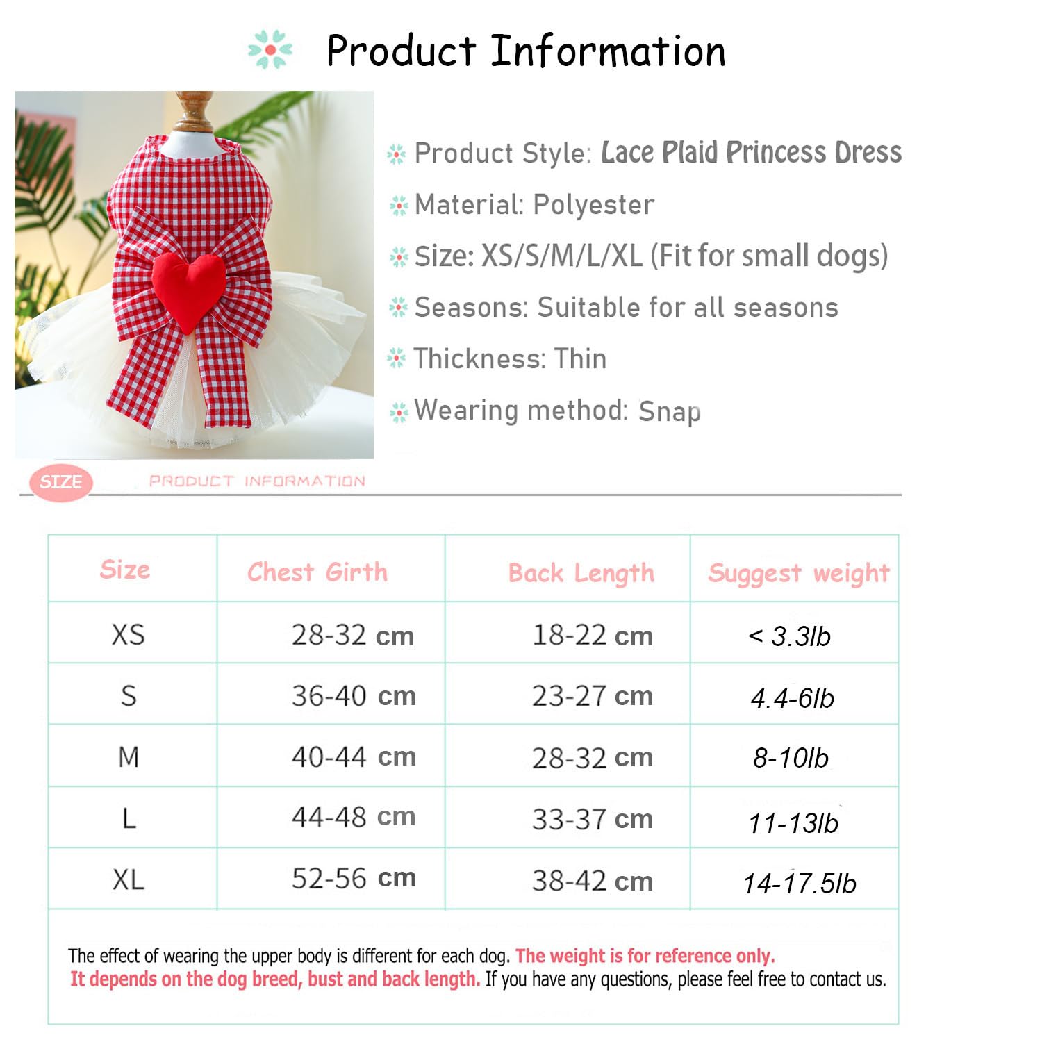 Robe pour Petit Chien Rouge XL Coton/Polyester Printemps/Été Femelle Princesse Chien Jupe Robe