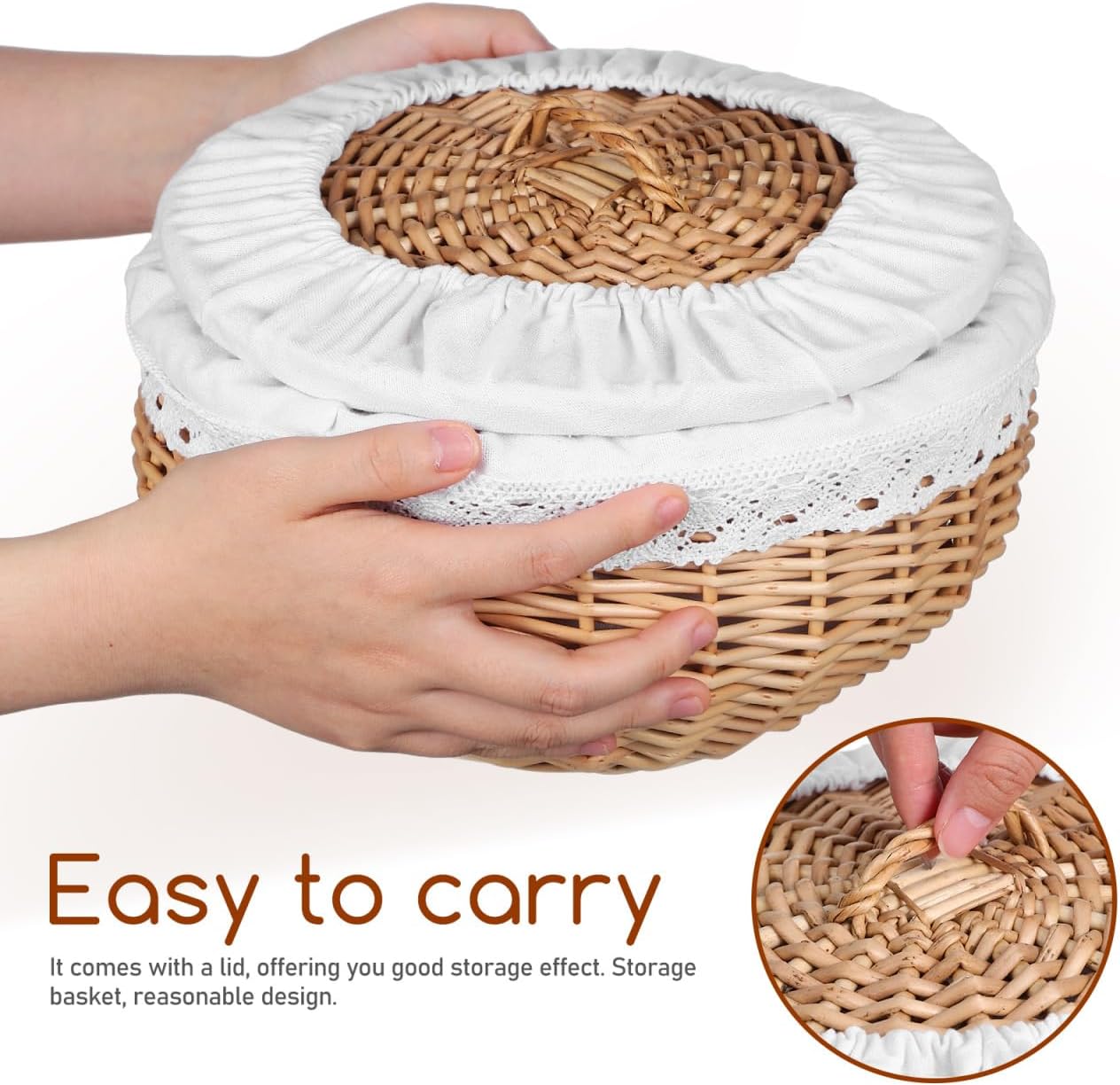 Ipetboom Wicker Bread Basket with Lid 9.84X9.84X5.90In Food Storage Basket for Pastry Fruit Snacks Kitchen Countertop and Dining Table Serving