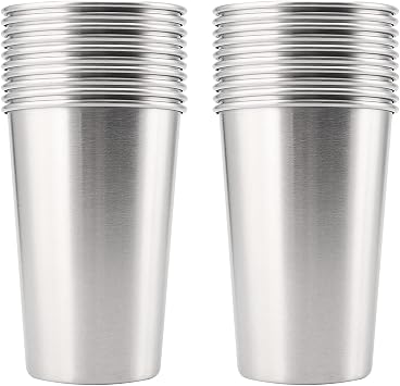 24 Pack 16 Oz 500ml 304 Stainless Steel Cups, Stackable Unbreakable Pint Cup Tumbler, Shatterproof Metal Water Cups for Bar Home Restaurant Drinking Hot Cold Items Indoor Outdoor Use