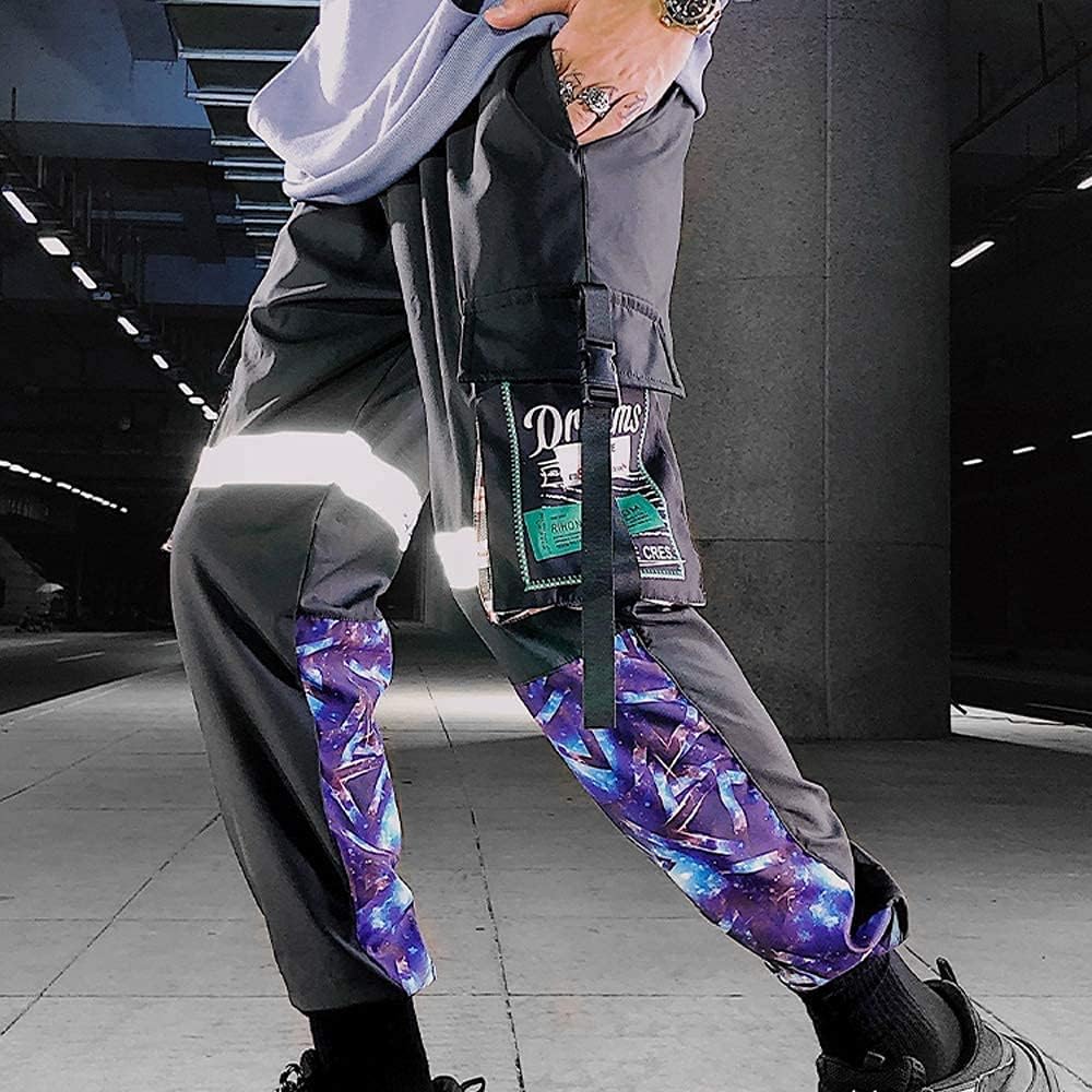 XYXIONGMAO Schwarze reflektierende Herren-Jogginghose, Techwear, Sweathose, Hip-Hop, Streetwear, Cargohose für Herren