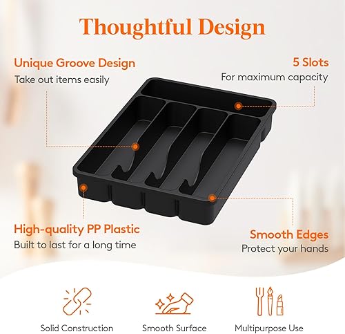 Miniatura 3 de Lifewit Bandeja organizadora de cajones de cubiertos, almacenamiento de cubiertos de plástico para cajón de cocina, divisor de cubiertos y