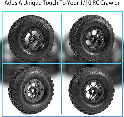 Miniatura 6 de Linsvirgo Llantas de aluminio de fibra de carbono de 1.9 pulgadas, ruedas Beadlock resistentes de 1.9 pulgadas, aptas para 110 RC Crawler Car TRX4