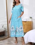 Rubehoow Robe pour les femmes Zipper Peignoir Short Sleeve Mumu Nightgown Full Long Lounge Robe avec poches