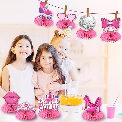 Miniatura 6 de Centros de mesa de panal de abeja, 8 piezas de centro de mesa de panal de princesa rosa intenso, discoteca rosa, decoración de despedida de soltera,