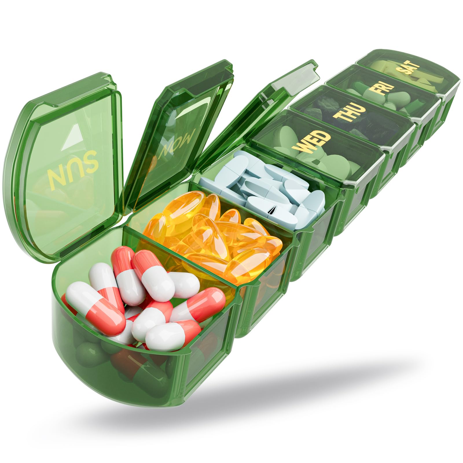 Large Pill Organizer Weekly - SHIJOINYU 7 Day Pill Box with Easy-Open Design, Daily Medicine Pill Organizer for Vitamins, Supplements, Fish Oils and Medications - Green-image-37