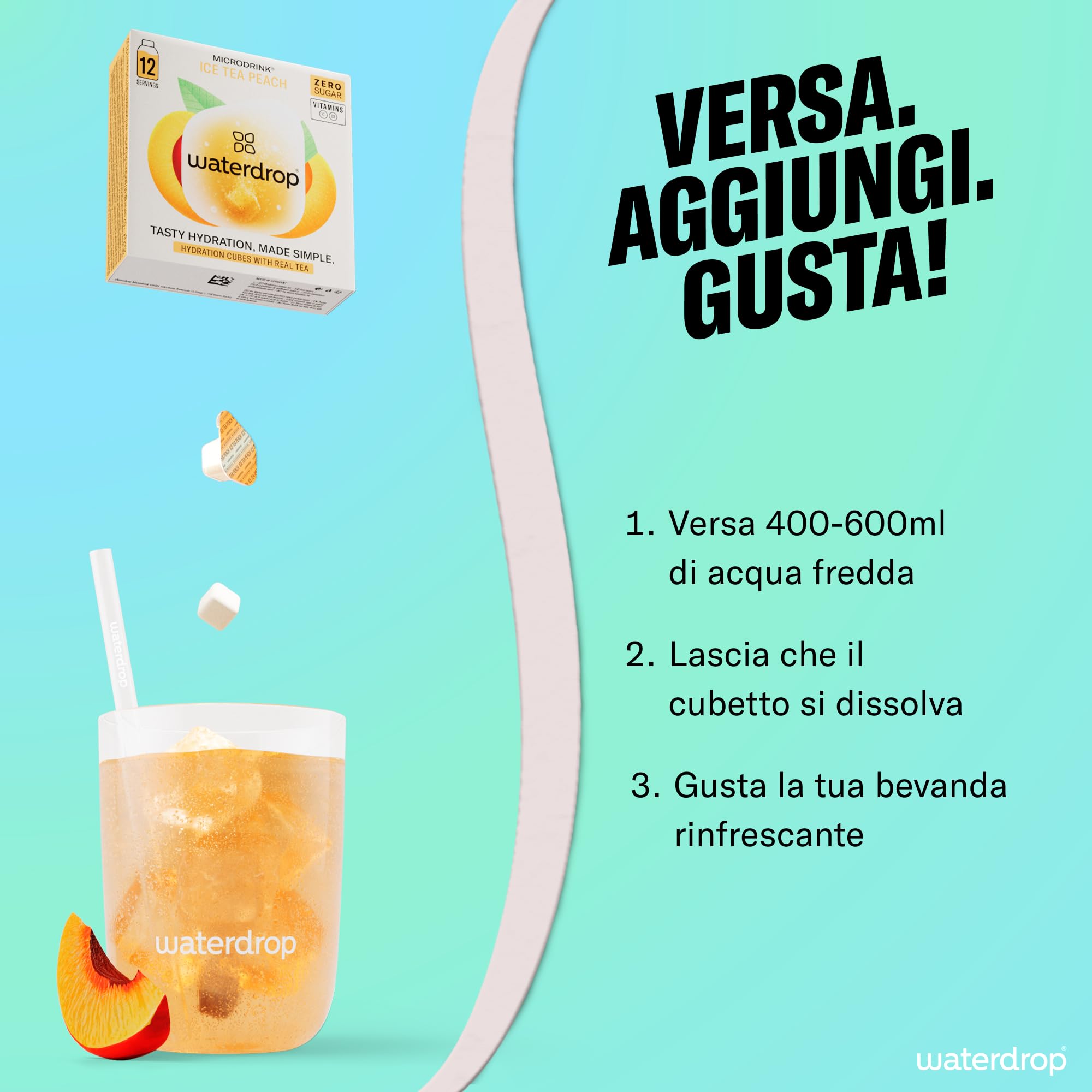 waterdrop® Set Microdrink - 48 cubetti waterdrop per acqua, Pacchetto di prova con 4 gusti aromatizzanti, insaporitore acqua senza zucchero, acqua aromatizzata, Aqua in Cubetti per bevande