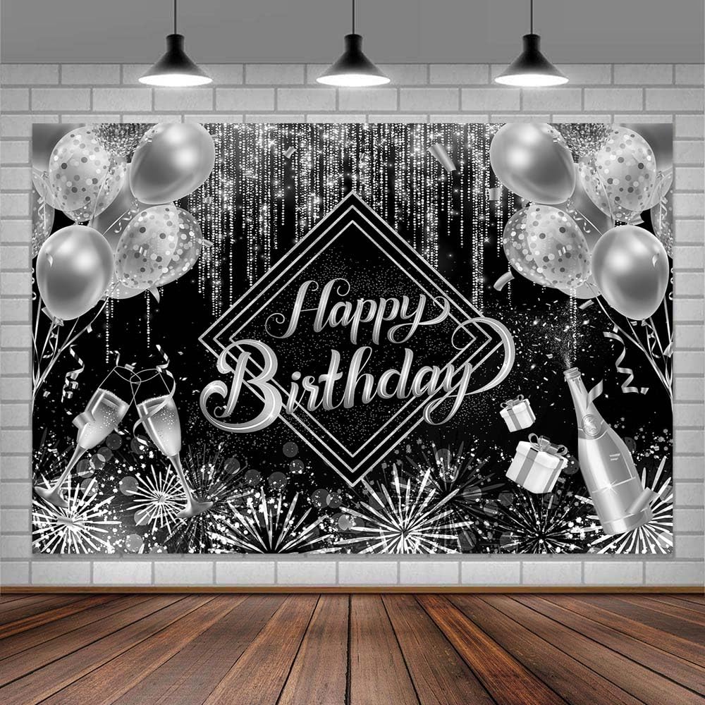 5x7FT Personalized Black Blue Boss Happy Birthday Party Tie Checkers Custom Photo Backdrop Background Vinyl 220cm X 150cm