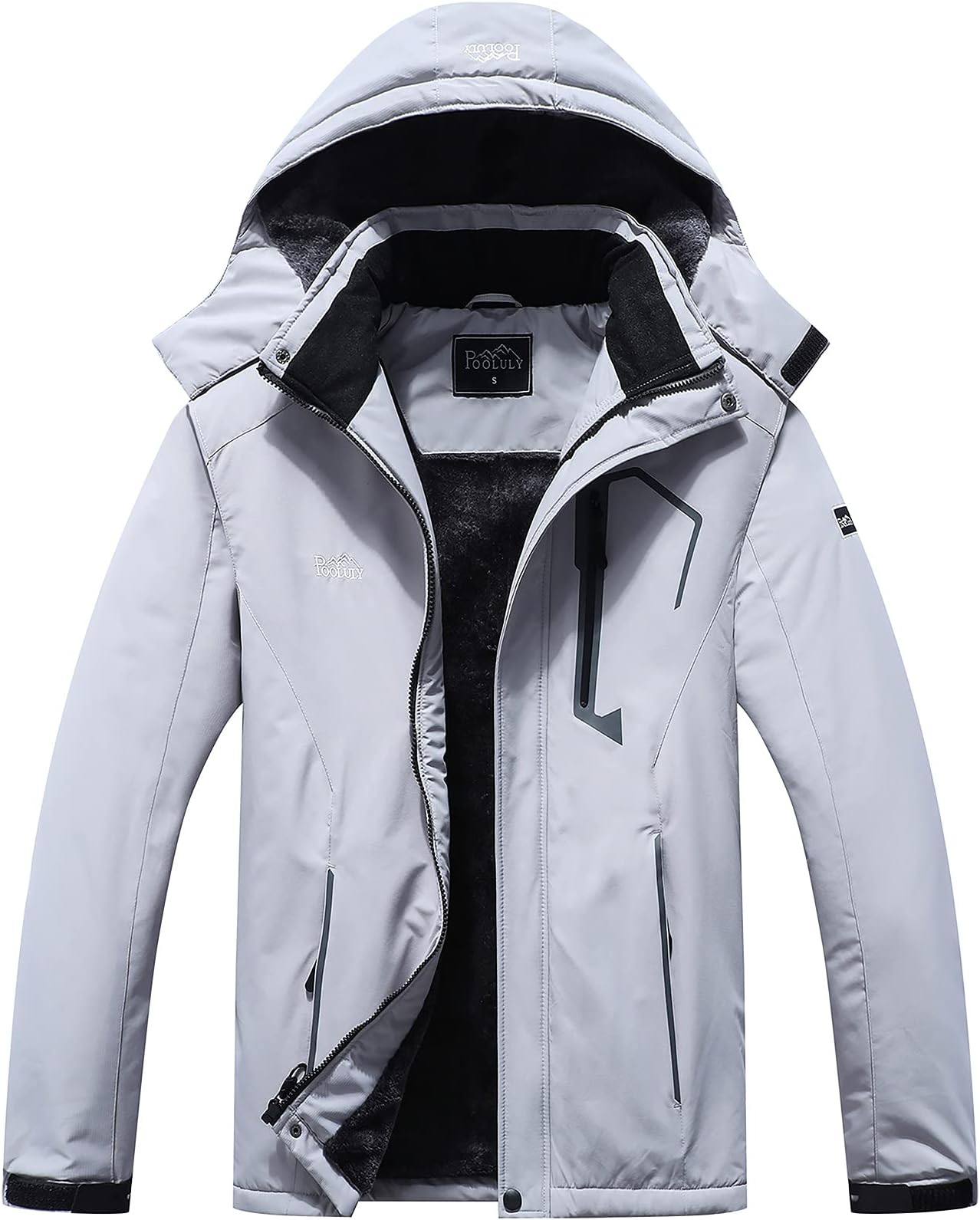 PoolulyMen's Ski Jacket Warm Winter Waterproof Windbreaker Hooded Raincoat Snowboarding Jackets