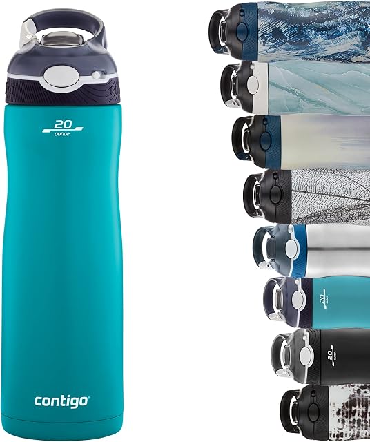 Contigo Autospout Chill Couture Drinking Bottle with Straw, Stainless Steel Water Bottle, 100% Leak-Proof, Insulated Bottle for Sports, Bike, Hiking, 590 ml, Scuba