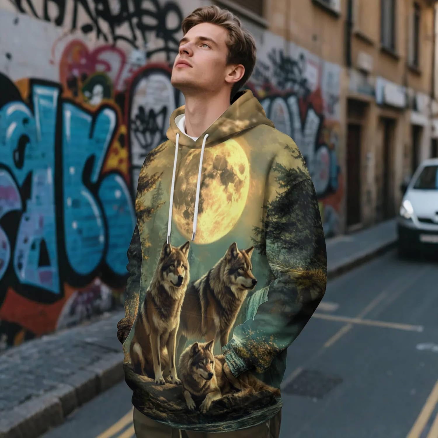 3D Graphic Hoodies for Men Cool Unique Printed Sweatshirt Fabric Comfortable Casual Pullover Novelty Gift for Him