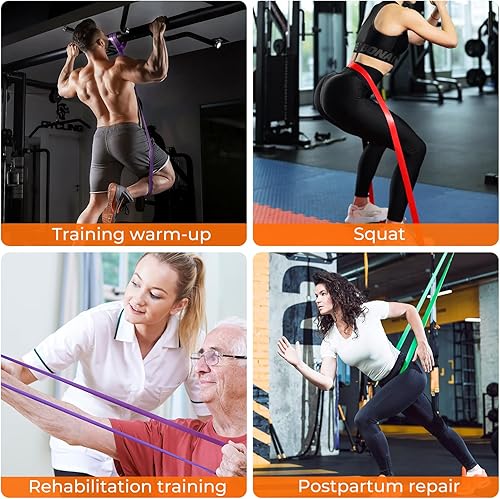 Miniatura 6 de Juego de bandas de resistencia, bandas de asistencia para ejercicios con 6 niveles de resistencia, correas de entrenamiento muscular para fitness,