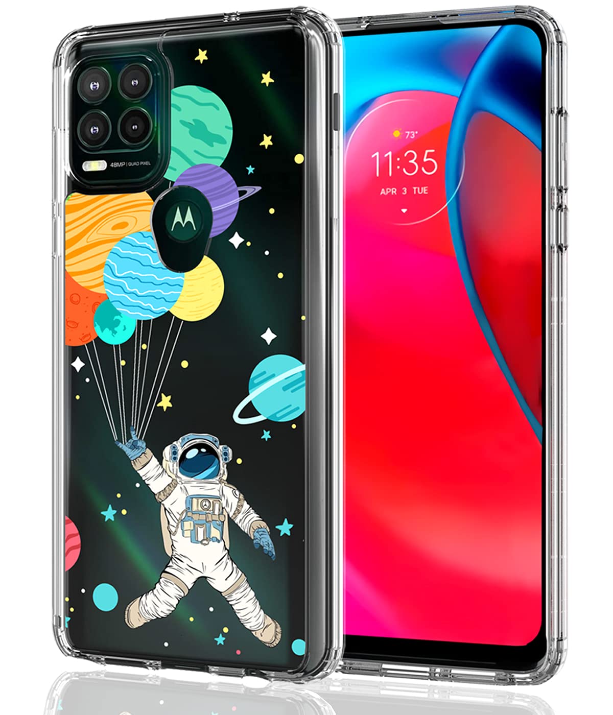 LEXNEC Case for Moto G Stylus 5G (2021) Case Clear Design,Men Boys Girls Women Floral Flower Heavy Duty Protective Hard PC Back Case with Slim Soft TPU Bumper Phone Case (6.8", 2021)[Spaceman]