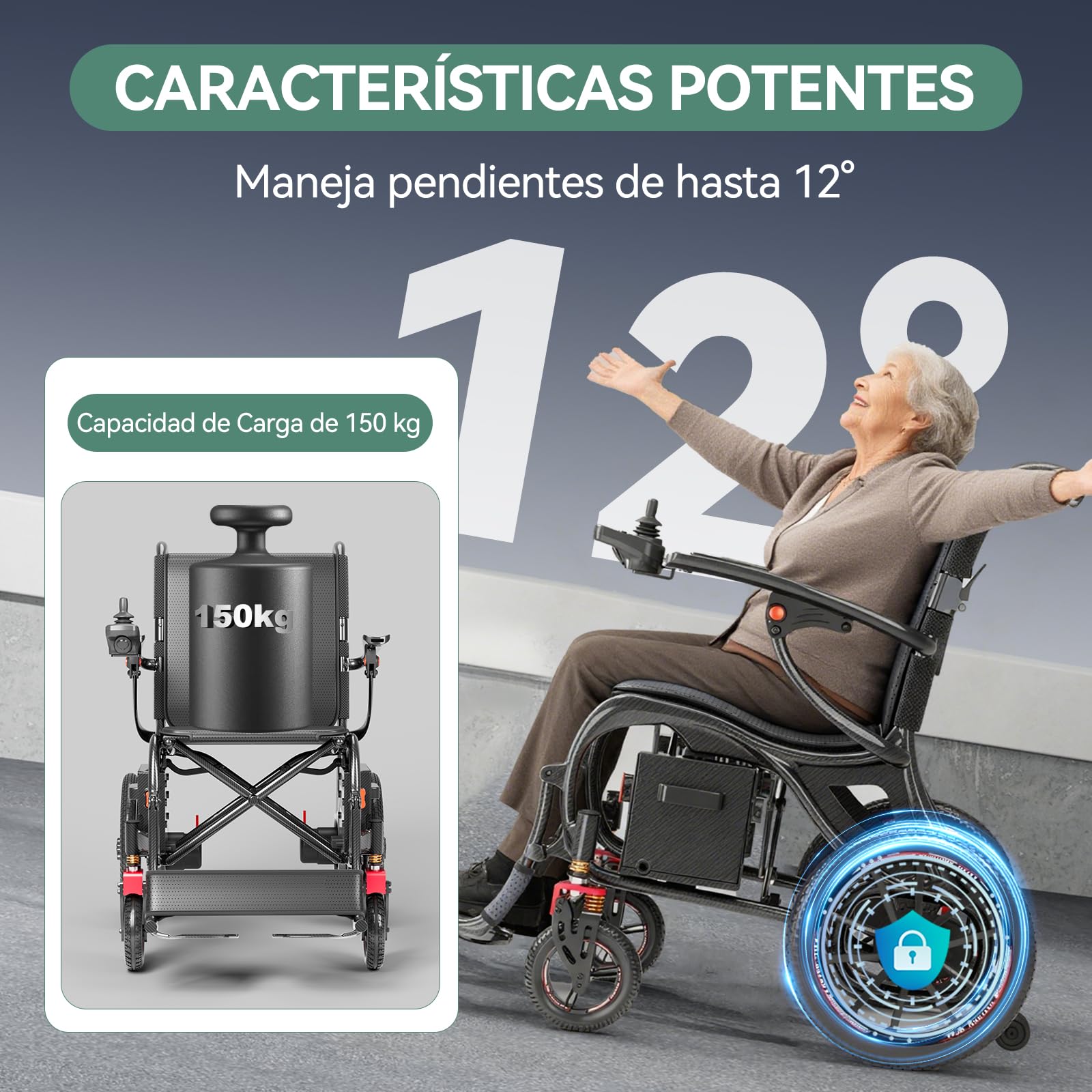 XP06 Silla de Ruedas Eléctrica Plegable de Fibra de Carbono, 500W, 25km