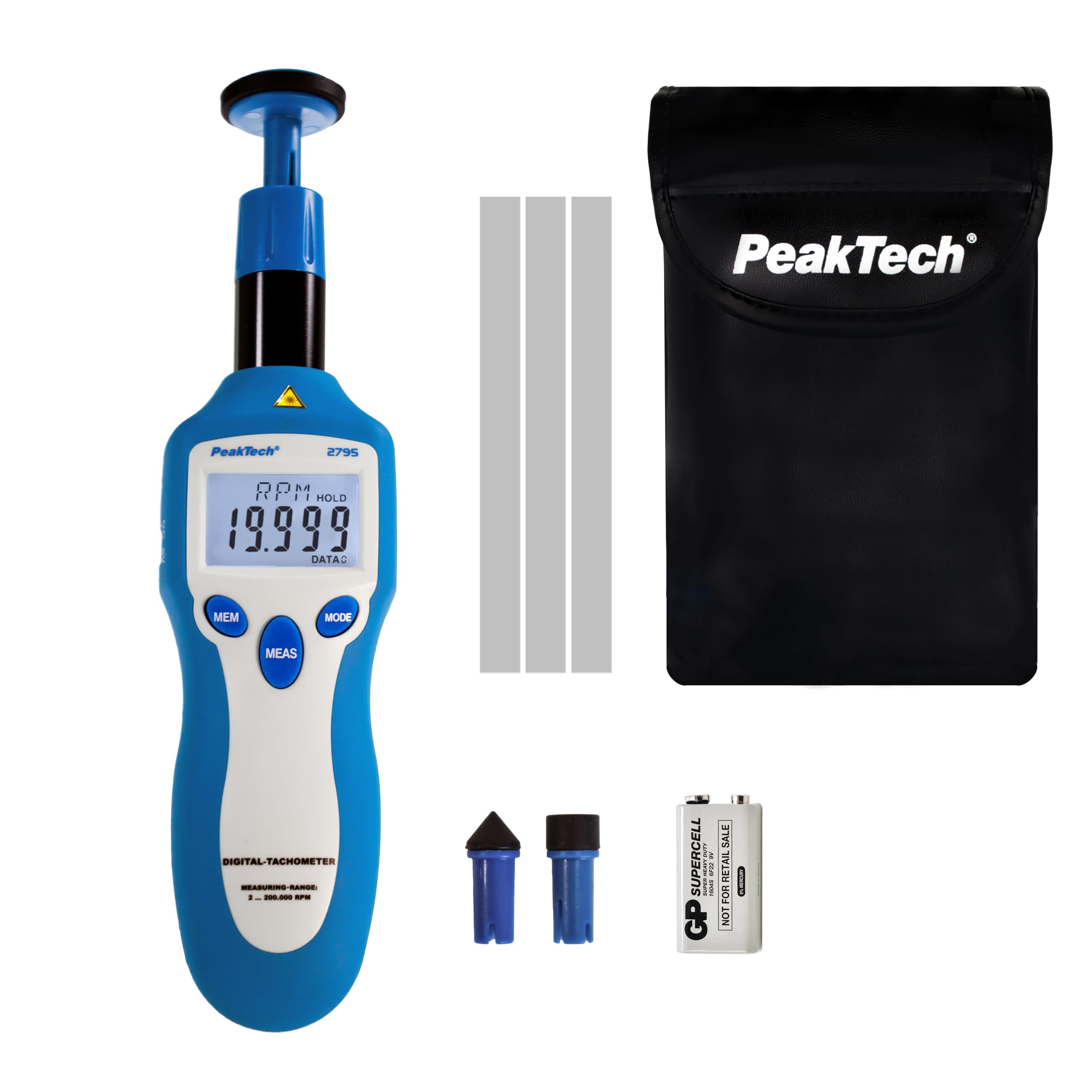 Peaktech P 2795 - Tachimetro, Display LCD a 5 Cifre, Misurazione della Velocità, Protezione in Gomma, Selezione Automatica del Campo di Misurazione, Visualizzazione del Livello Batteria - 160G