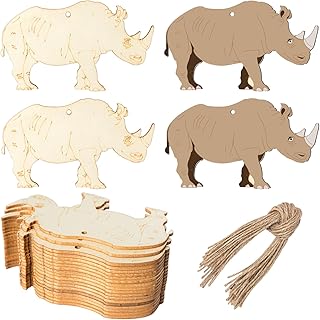 Unfinished Rhinoceros Wood Rhino Cutouts Wood Wall Art Unfinished Ornaments Animal Western Theme Farm Door Hanger for Christmas Wedding Birthday Party Thanksgiving Day Decoration 20Pcs.