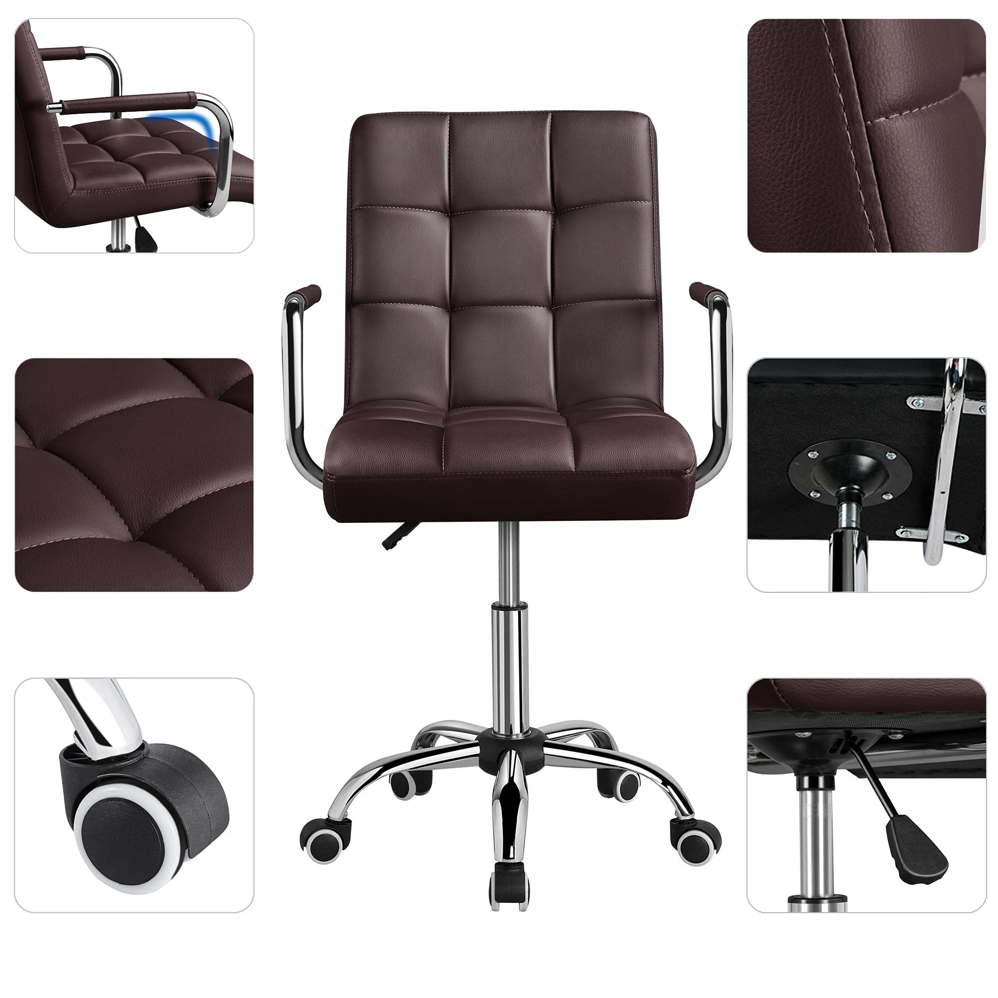 Yaheetech Silla de Oficina Altura Ajustable Silla Giratoria Marrón Oscuro | Silla de Oficina Tapizade de Piel Sintética, Silla Escritorio Trabajo, con Ruedas Giratorias, Con Respaldo