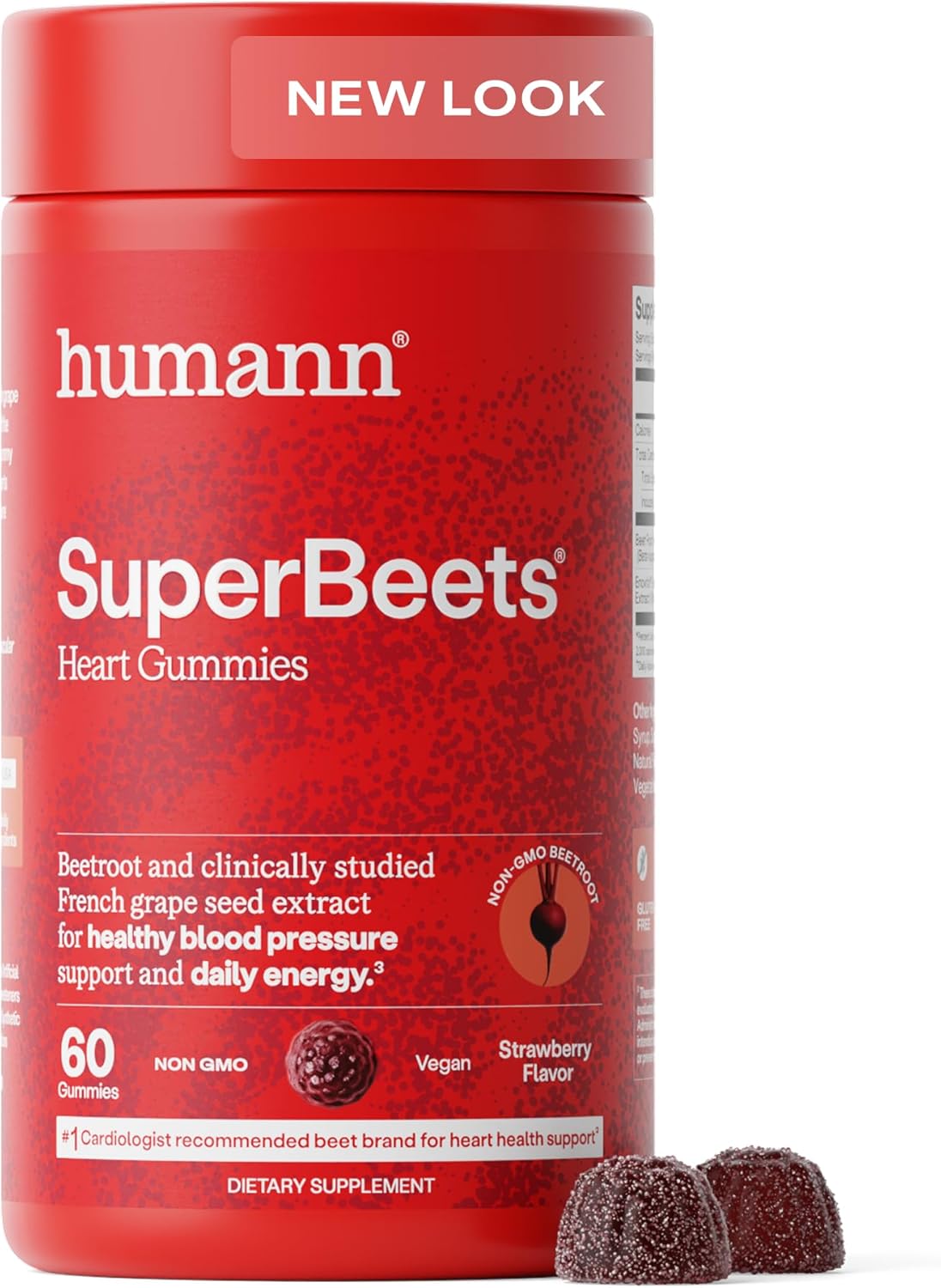 Humann SuperBeets Strawberry Heart Gummies - Beetroot & Grape Seed Extract, 60 Count