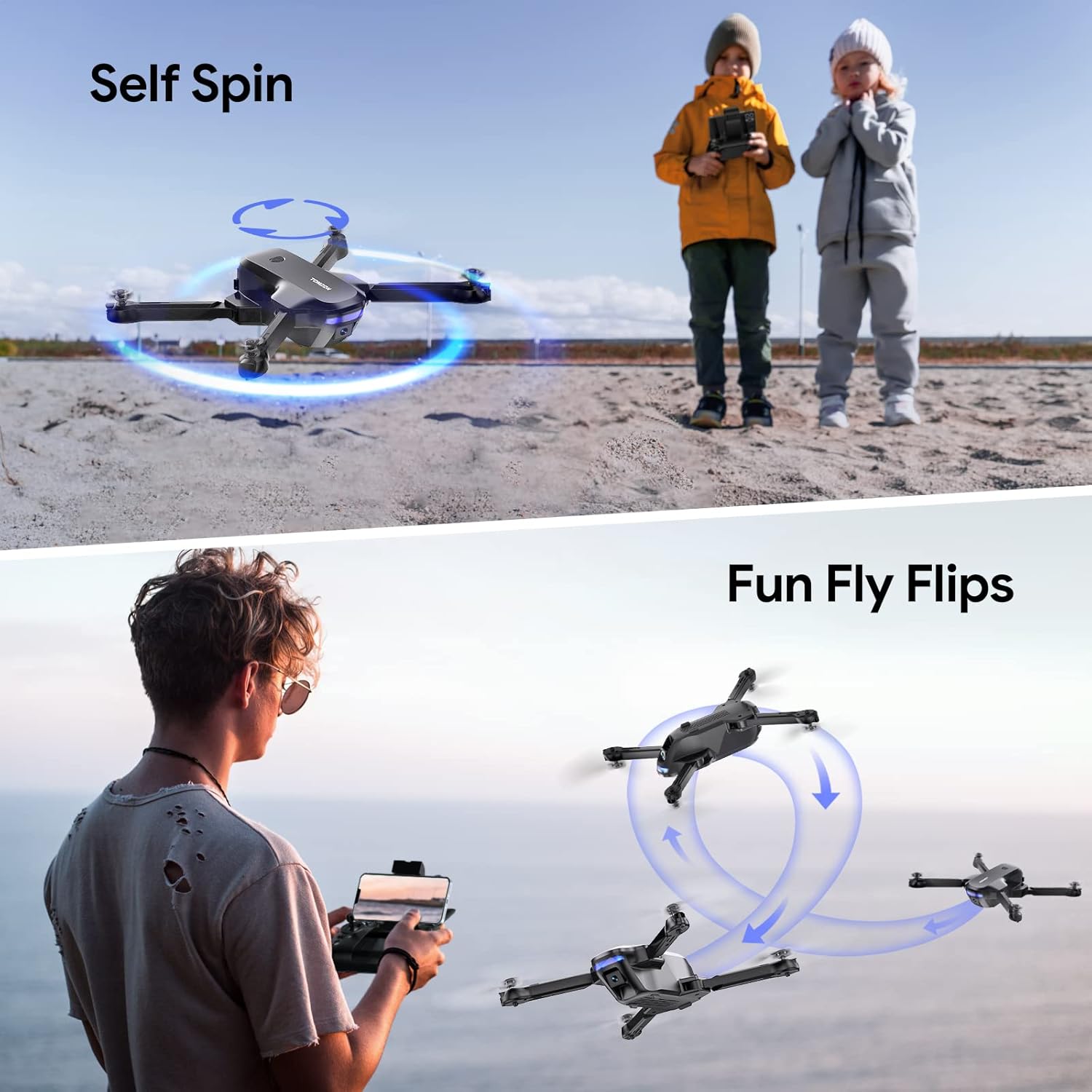 TOMZON T4W Drone performing Self Spin and Fun Fly Flips