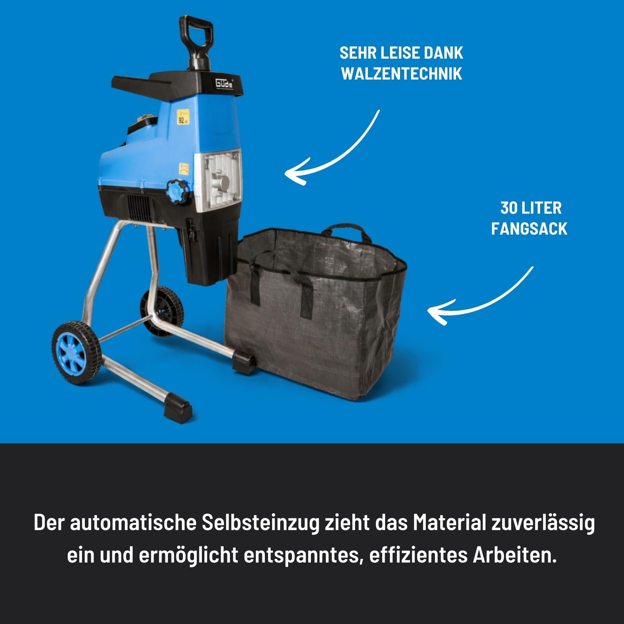 Güde Gartenhäcksler GH 2801 SILENT 2800 W 44 mm Walzentechnik 30 l Fangsack