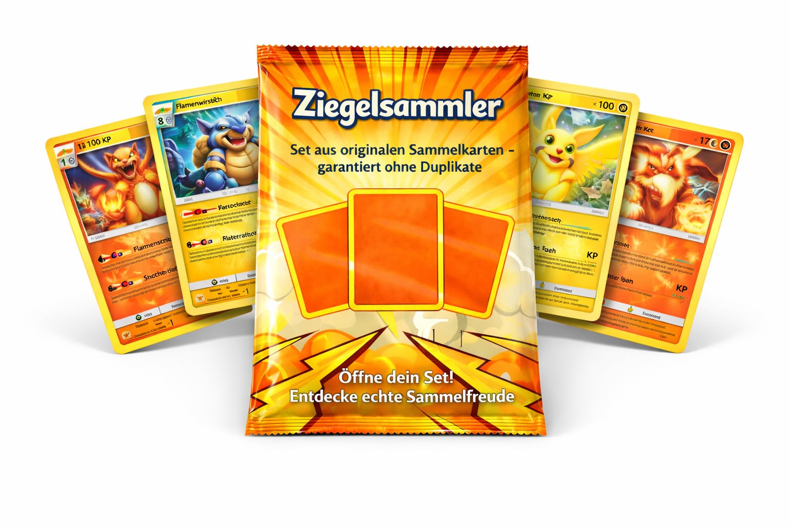 Ziegelsammler Sammelkarten Set Deutsch – 50 Originale Karten mit Holo und Reverse Holo – Keine Duplikate – TCG Sammlerbox – kompatibel mit Pokemon Karten – Geschenk für Kinder & Fans