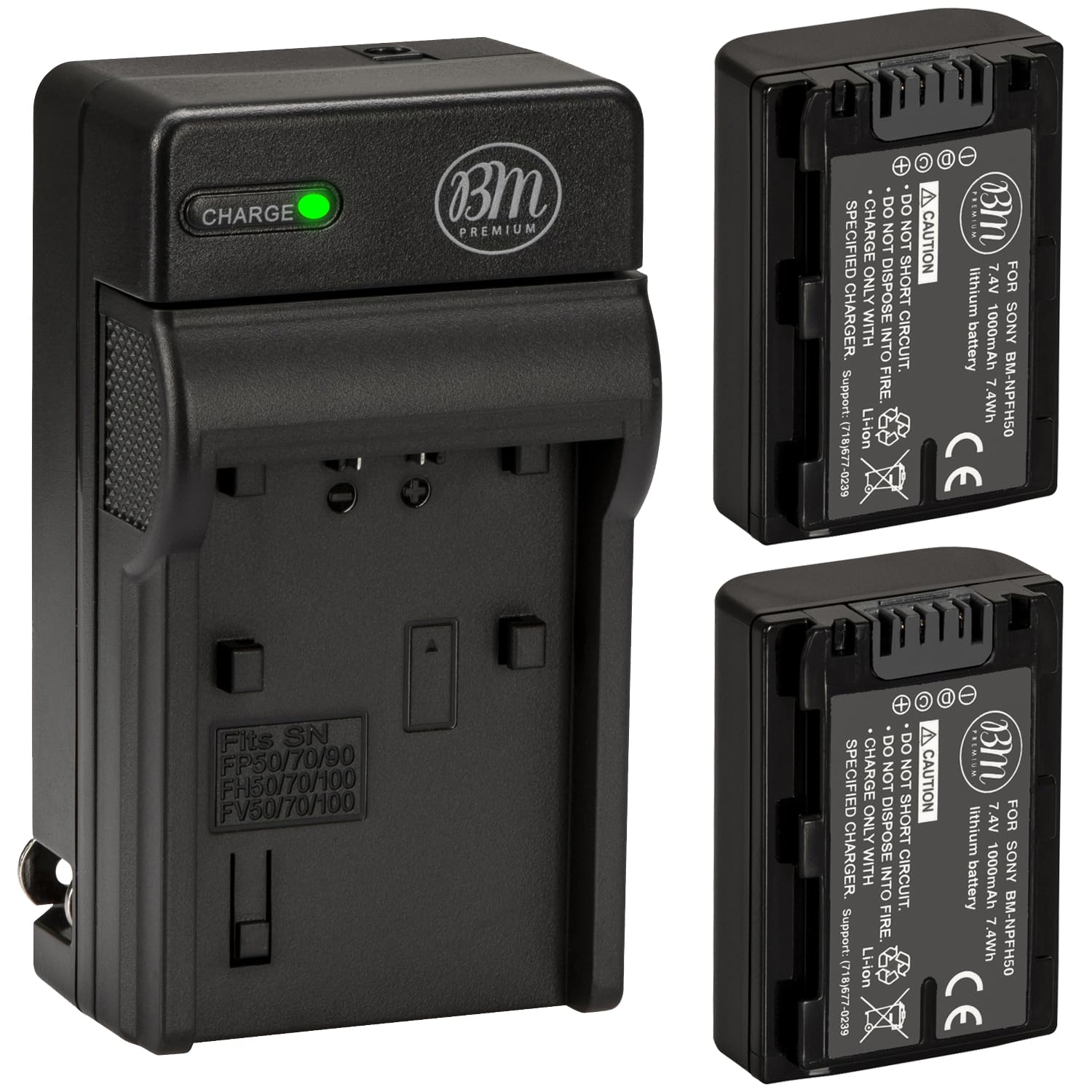 Big Mike's BM Premium 2 NP-FH50 Batteries and Battery Charger for Sony CyberShot DSC-HX1 DSC-HX100V DSC-HX200V HDR-TG5V Digital Cameras