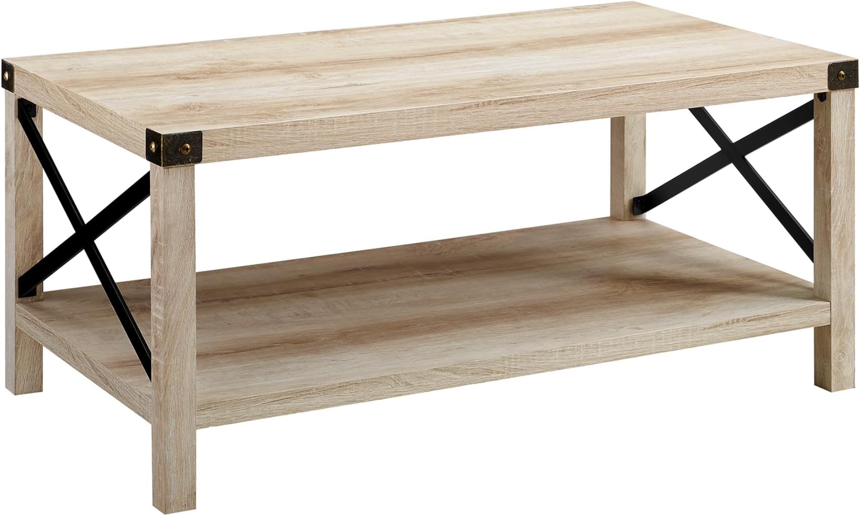 Sedalia Modern Farmhouse Metal X Coffee Table, 40 Inch, White Oak