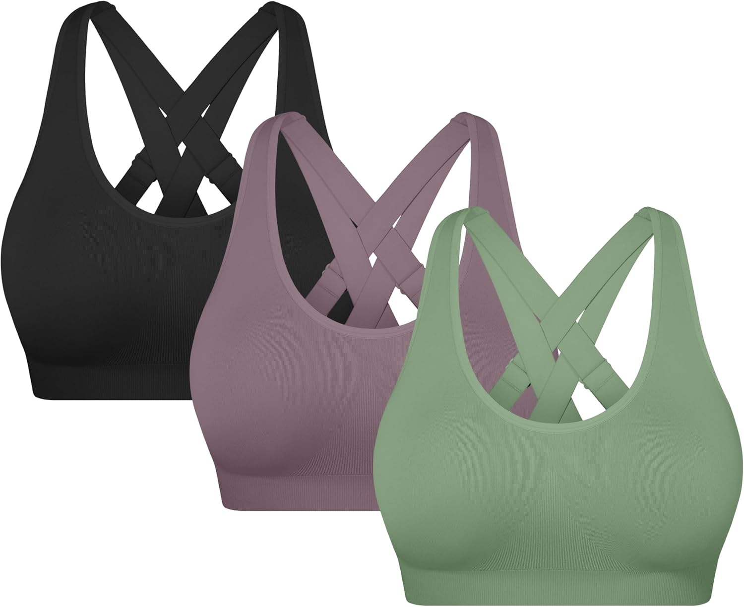 MIRITY Padded Strappy Sports Bra for Women - with Dual Crossback and Adjustable Straps for Workout Gym