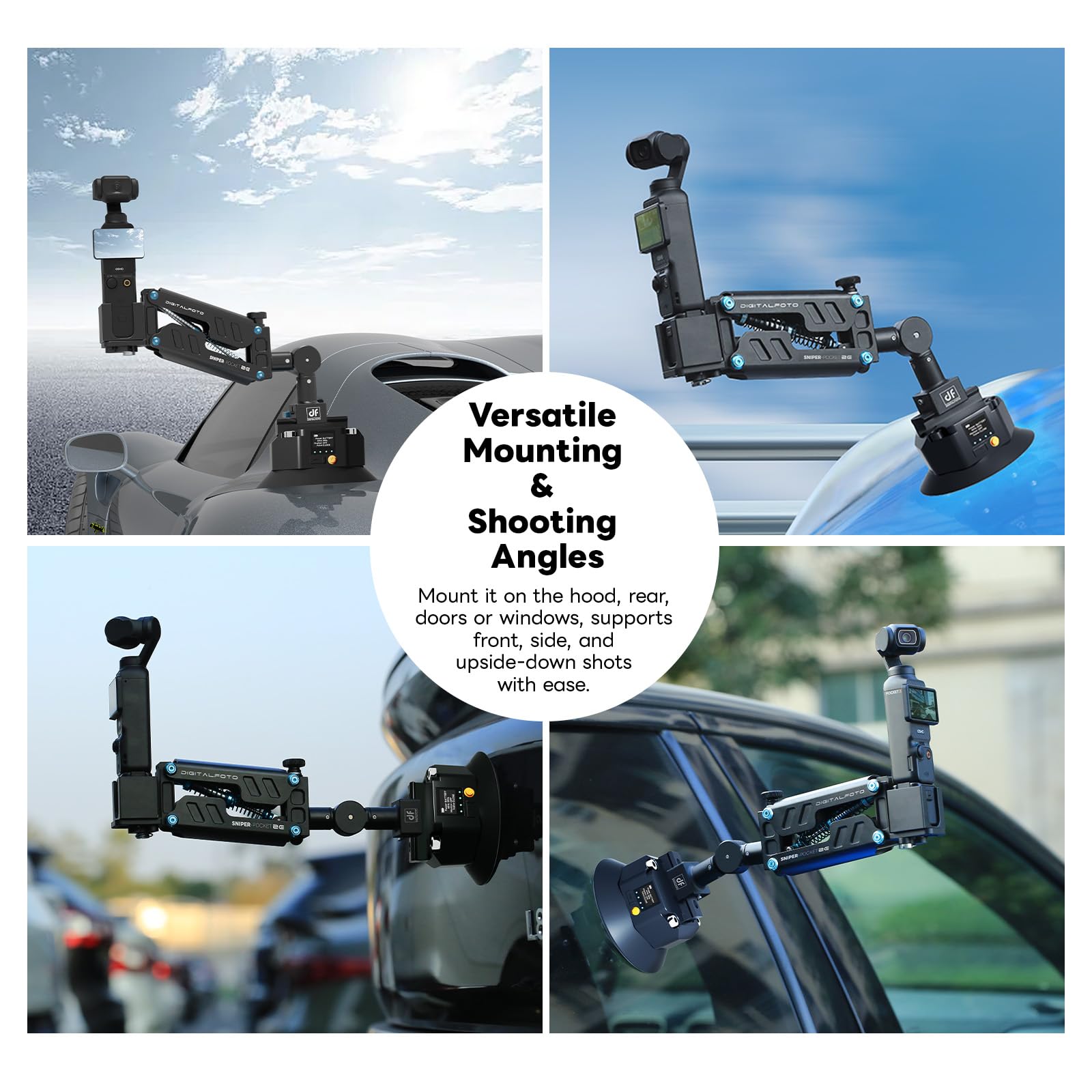Elektrische Saugnapfhalterung für Osmo Pocket 3/4 – Auto Kamera Halterung mit Z-Achse Dämpfungsarm, 4,5" Vakuumsaugnapf, NATO-Schiene, Anti-Shake Arm für Actioncams & Dash-Aufnahmen | 4,5-Zoll Außenkamera Vakuumhalterung, NATO Rail und Anti-Shake-Arm für