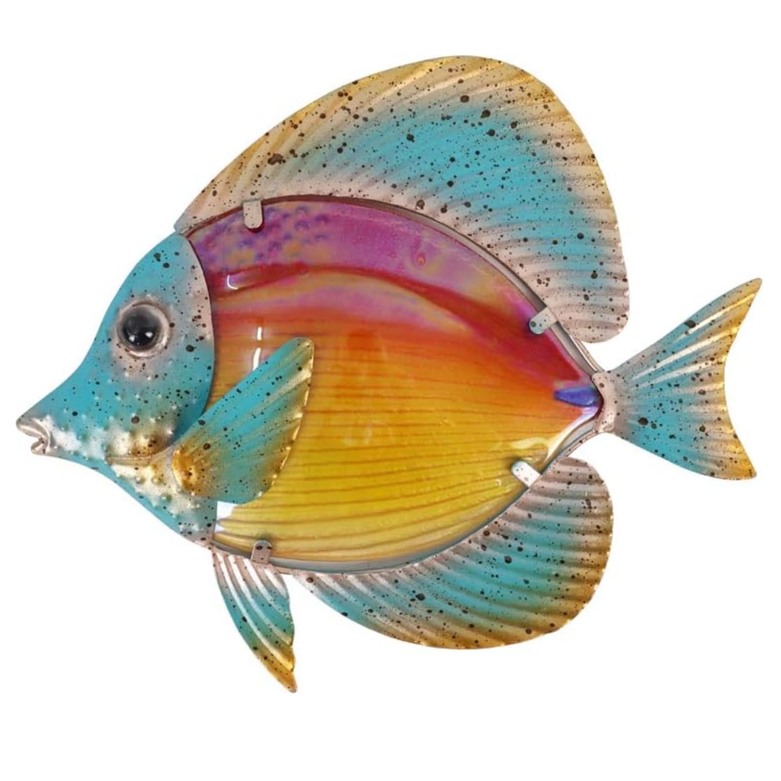 Kippot Orange Metal Fish - Wall Art Decor, Metal Fish - Wall Sculptures, Ocean Themed Metal Art Wall Decor, Metal Tropical Fish Art Wall Decoration，