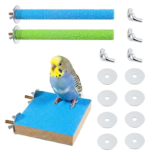 Bird Perch Stand Toy, Colorful Wood Parrot Perch Stand Platform Paw Grinding Stick Cage Accessories Exercise Toys Colorful Sand Paw Grinding Stick, Bird Cage Accessories for Budgie Parakeet Cockatiel
