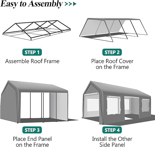Miniatura 5 de Refugio para exteriores extra grande de 10 x 20 pies con ventanas enrollables ventiladas y puertas laterales, garaje portátil para auto, barco,