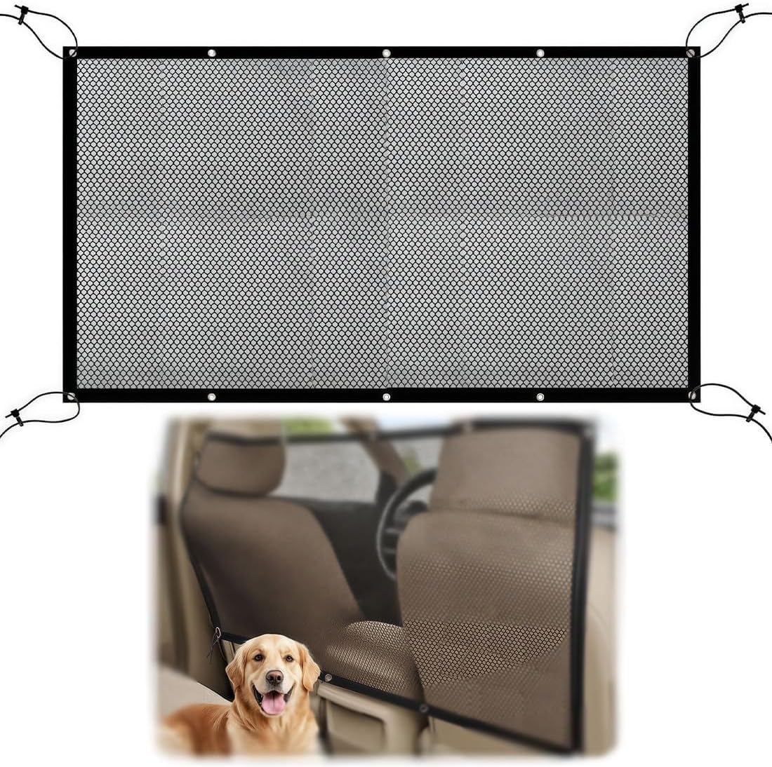1 pz. Barriera per auto per cani, animali domestici. Rete a rete per sedile posteriore. Divisore per rete per regolazione auto. Barriera per sedile posteriore adatta per SUV Wagon