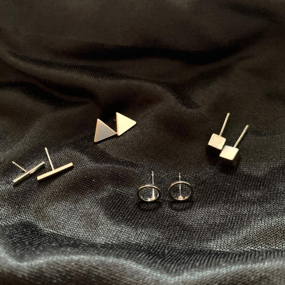 12 Pairs Stud Earrings Set for Men Women Black Silver Golden Square Round Bar Triangle Stud Earrings Jewelry (12 Pairs Earrings) - Image 3