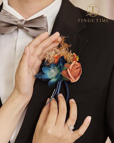 Miniatura 3 de TINGE TIME Boutonniere - Juego de 6 boutonniere de boda para hombre, Boutonniere para novio, novio y padrino, juego de boutonniere para baile de