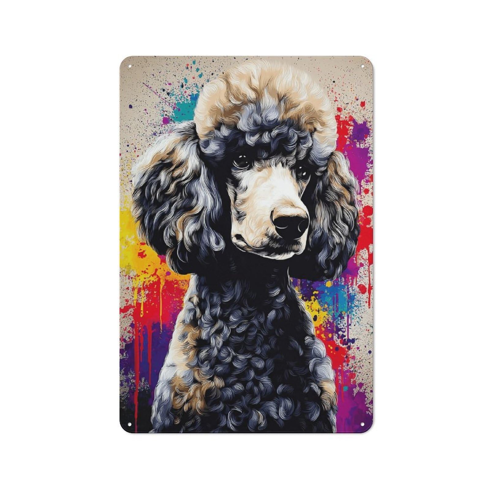 Junmoney Colorful Poodle Portrait Artwork -8 Character Decorative Tin Plaque 30X20cm Featuring Small Space Decor For Bedroom, Kitchen, Office Or Living Room