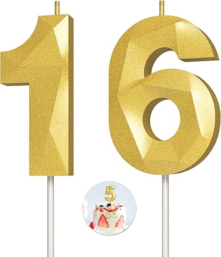 Miniatura 235 de Velas de cumpleaños con número (4 velas rojas) 3D con forma de diamante número Happy Birthday Cake Velas para fiesta de cumpleaños, boda, decoración