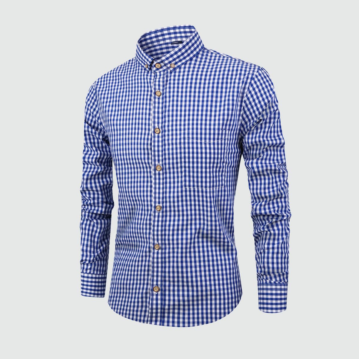 Camicia da uomo in cotone traspirante a maniche lunghe scozzese casual slim fit