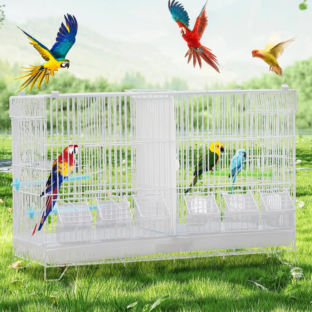 Voliera interna gabbia per uccelli esterni in metallo per pappagalli pappagalli fringuelli inseparabili canarini con rete divisoria, vassoio cassetto, gabbia per pappagallo, 60 x 26 x 39,5 cm