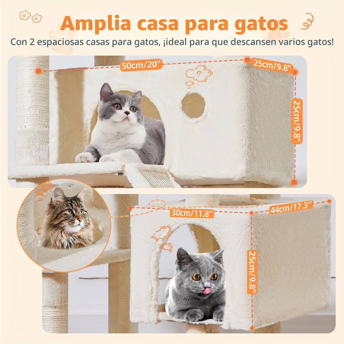 TaoqimiaoRascador para Gatos Grandes, 180CM Estable Arbol Rascador para Gatos com Cuevas, Cesta, Hamaca, Postes, MS026LM Beige
