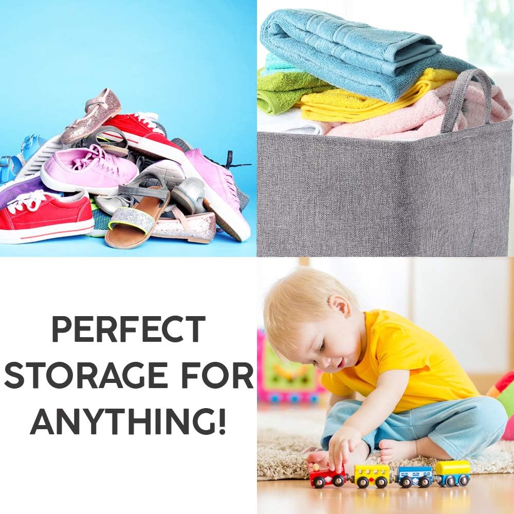 Every Deco Rectangular Storage Bin Laundry Basket with Handles Fold-able Collapsible Toys Clothes Books Magazines Arts and Crafts - 15.7" x 11.8" x 15.7" - Grey Crosshatch