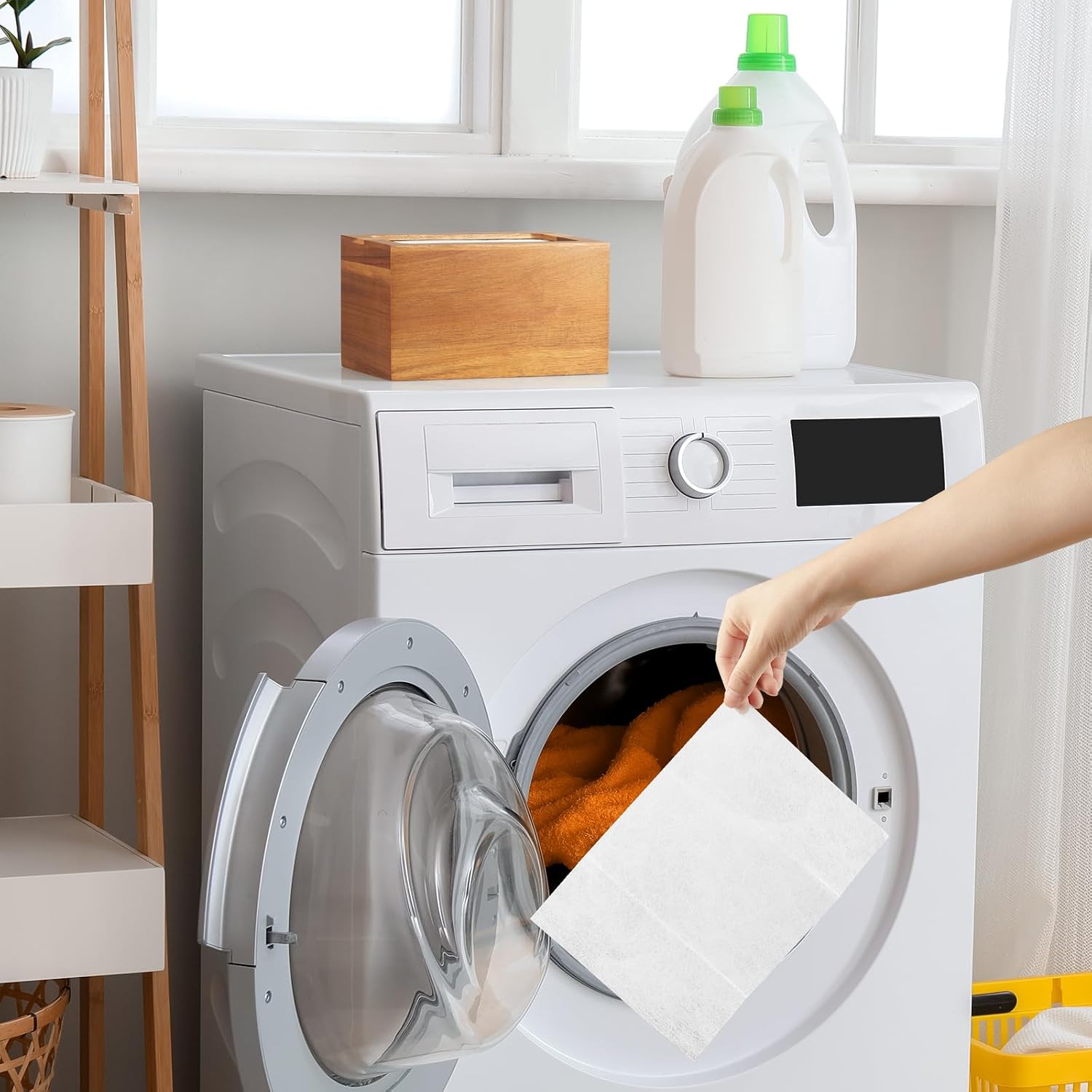 Dryer Sheet Holder, Acacia Wood Laundry Sheets Container, Laundry Room Organization and Storage for Farmhouse Laundry Room Decor and Accessories, Fabric Sheet Dispenser